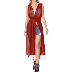 LA LEELA Women's Summer Open Front Lightweight Vacation Beachwear Long Bathing Suit Duster Holiday Swimwear Cardigan - 1 of 4
