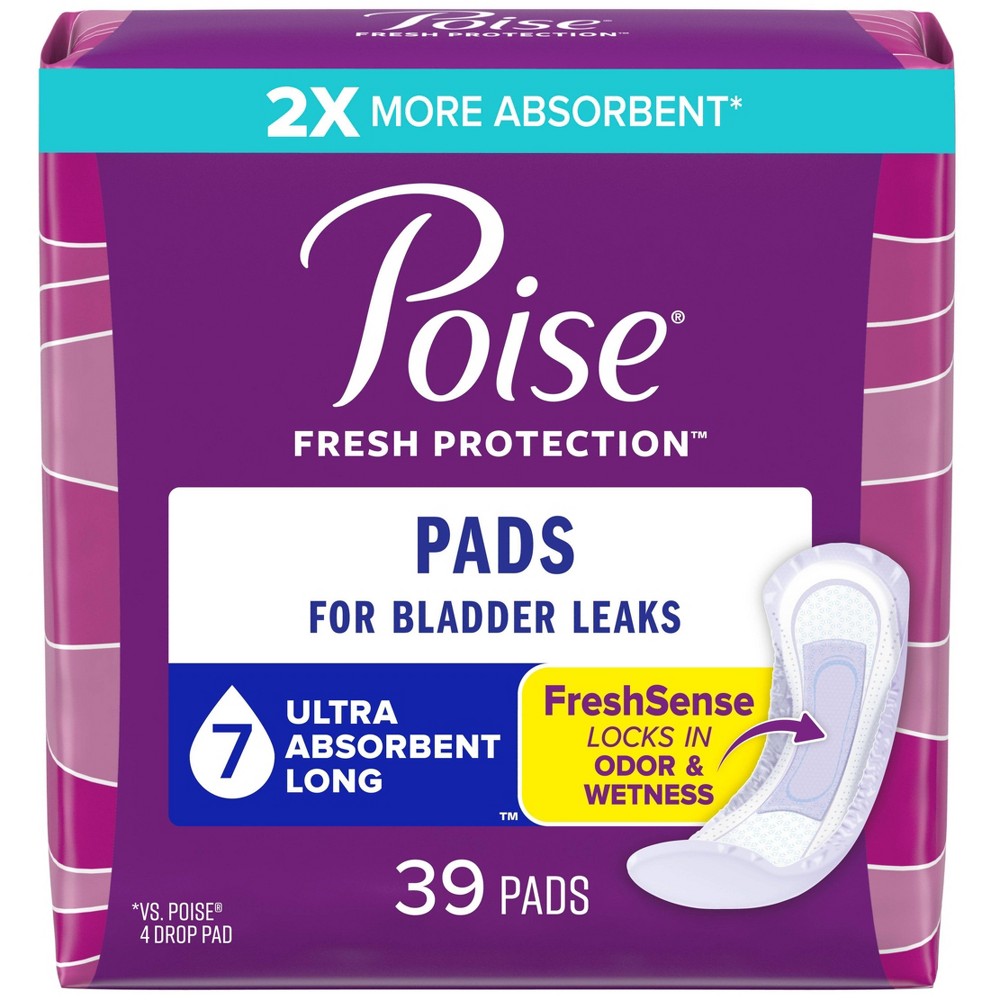 Poise Incontinence Pads for Women - Ultra Absorbency - 7 Drop - Long - 39ct