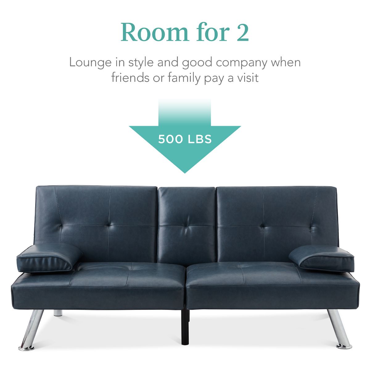 Best Choice Products Modern Faux Leather Convertible Futon Sofa w/ Removable Armrests, 2 Cupholders - Black - thumbnail 10