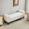Boucle Upholstered Bench with 2 Bolster Pillows, Daybed Style Ottoman with Wood Legs for Bedroom or Living Room-Baofuwish - 3 of 4
