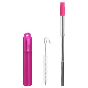 Unique Bargains 304 Stainless Steel Collapsible Portable Adjustable Drinking Straw with Case and Cleaning Brush 1 Set - 1 of 4