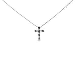 Haus of Brilliance Silver 1/2 Cttw Alternating Black and White Diamond Cross Pendant Necklace - 1 of 4