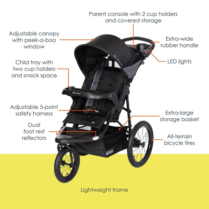 Baby Trend Expedition Plus Jogger with LED Safety Light - Madrid Black, 3 of 14