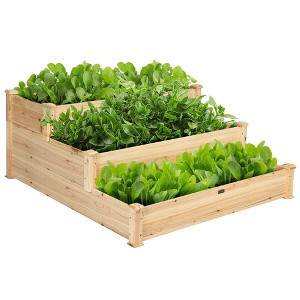 Costway 3 Tier Wooden Raised Vegetable Garden Bed Elevated Planter Kit Outdoor Gardening - 1 of 4