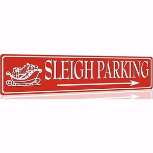 Lomsoe Sleigh Parking Tin Sign Funny Christmas Metal Signs Vintage Santa Print Art Poster Wall Decor For Kitchen Patio Yard Office Cafe Bar 4x16 Inch - 1 of 1