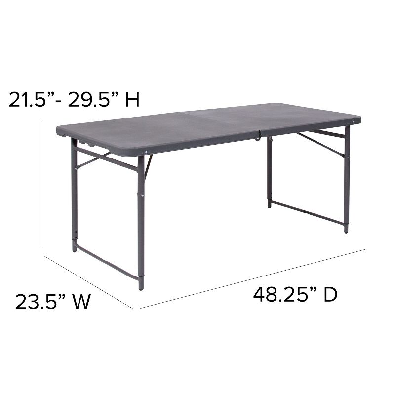 Flash Furniture 4-Foot Height Adjustable Bi-Fold Dark Gray Plastic Folding Table with Carrying Handle, 4 of 12
