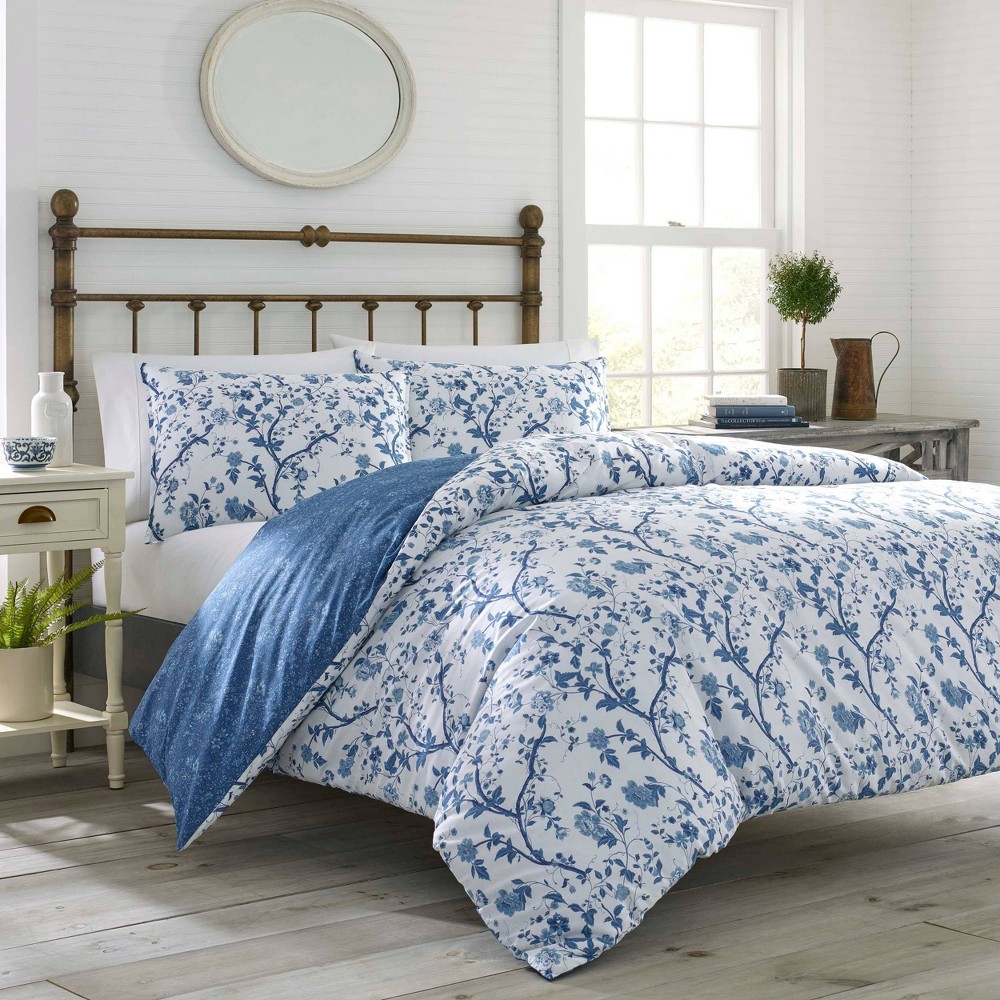 Photos - Bed Linen Laura Ashley 7pc King Elise 100 Cotton Duvet Cover Bonus Set Blue
