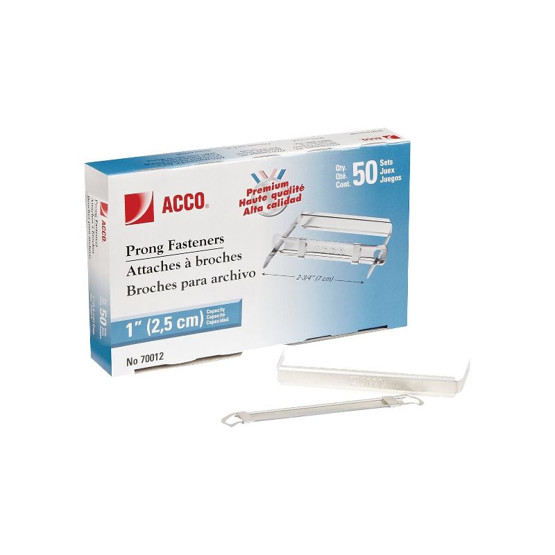 ACCO Premium Two-Piece Paper File Fasteners 2" Cap. 2 3/4" Center Silver 50/Box 70022, 3 of 4