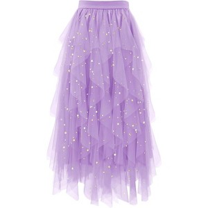 Women's A-Line Tulle Skirt - Tiered Midi Length with High Elastic Waist - 1 of 4
