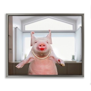 Stupell Industries Glam Pig in Lipstick Black Framed Floater Canvas Wall Art - 1 of 4