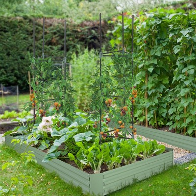 Green Galvanized Steel Raised Garden Bed with Trellis