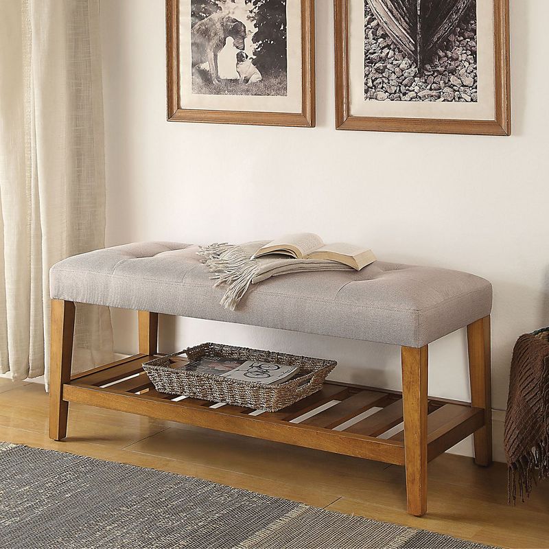 Simple Relax Fabric and Wood Bench in Light Gray and Oak Finish, 2 of 5