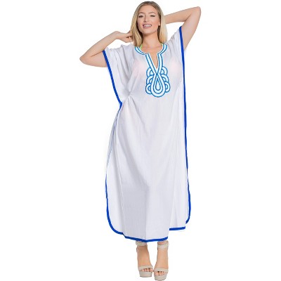 LA LEELA Women's House Daily Routine Evening Wear Holiday Casual Loungewear Loose Caftan Maxi Boho Sleepwear Dress for Women 2X-3X White, Solid