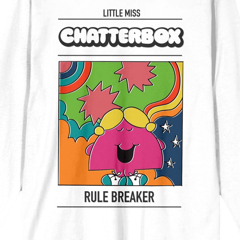 Mr. Men And Little Miss Classic Little Miss Chatterbox Crew Neck Long Sleeve Women's White Tee, 2 of 4
