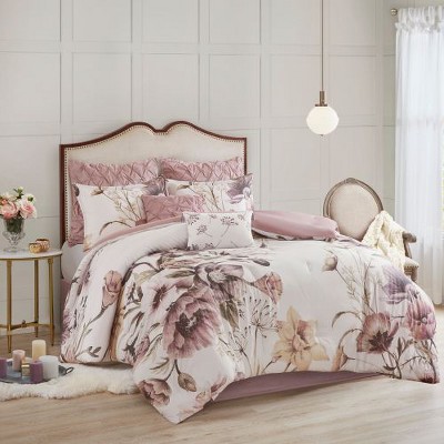 Sapphtopaz 8-Piece Cotton Comforter Set, Queen Sheet Set Large with Floral Print, Bedding Set with Quilt/Decorative Pillows/Bed Skirt/Shams