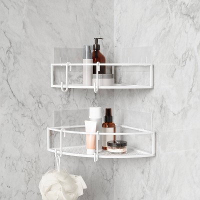 White Metal Corner Shower Caddy Set with Suction Mount