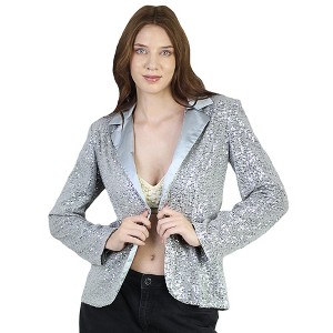Artyska Women's Long Sleeve Satin Sequin Blazer Jackets Party Sparkly Coat - 1 of 4