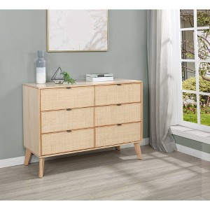 Chancery Boho Wood Ratan 6 Drawer Chest Dresser Natural - Powell - 1 of 4
