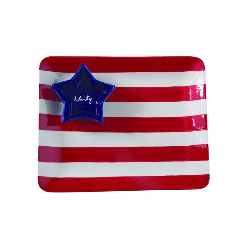Transpac Dolomite 12.75 in. Red White and Blue 4th of July Patriotic Americana Chip and Dip Set of 2, 1 of 4
