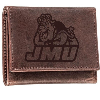 Evergreen NCAA James Madison Dukes Brown Leather Trifold Wallet Officially Licensed with Gift Box