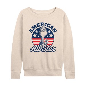 Women's - Dr. Seuss - The Grinch America's Favorite Mean One Lightweight French Terry Wide Neck Long Sleeve Shirt - 1 of 4