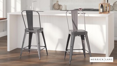Sleek Gray 24" Counter Height Stool with Powder Coated Metal Frame