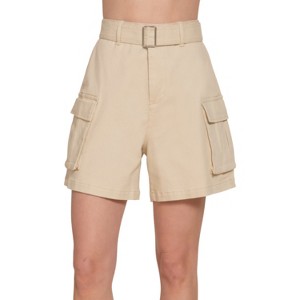Slickblue Women's Casual Belted Cargo Shorts - Cotton Stretch with Pockets, Beige/Coffee/Navy, Size S-L - 1 of 4
