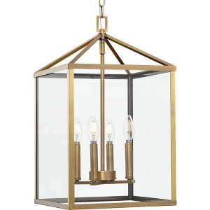 Progress Lighting Hillcrest 4-Light Foyer Light, Vintage Brass, Clear Beveled Glass Panels, Steel Material - 1 of 3
