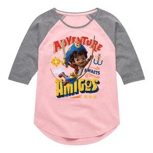 Girls' - Santiago of The Sea - Adventure Awaits Amigos Shirt Tail Raglan Graphic T-shirt - 1 of 3