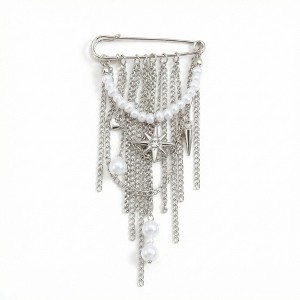 Alilang Women's Safety Pin Brooch with Chain Fringe Tassel Pearl