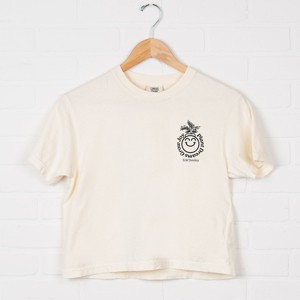 S.W.Smiley Plant Dreams Grow Joy Outline - Women's Boxy Crop Top Graphic T-Shirt - 1 of 4