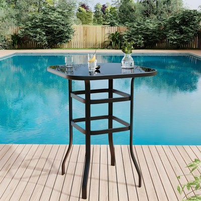 31.5" Patio Bar Table, Height High Top Outdoor Bar Table, Tempered Glass Bistro Tables for Garden Lawn Poolside Paito Garden