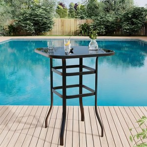 31.5" Patio Bar Table, Height High Top Outdoor Bar Table, Tempered Glass Bistro Tables for Garden Lawn Poolside Paito Garden - 1 of 4