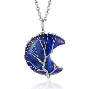 Tree of Life Wrapped Healing Crystal Necklace 12 Month Birthstone Pendant Crescent Heart Gemstone Jewelry - 1 of 4