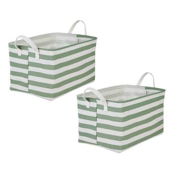 Design Imports Rectangle XL Pe Coated Cotton Poly Laundry Bin Stripe Artichoke Green