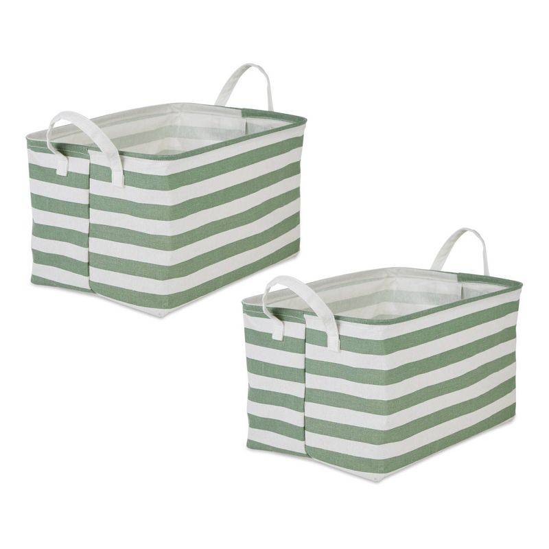 Design Imports Rectangle XL Pe Coated Cotton Poly Laundry Bin Stripe Artichoke Green, 1 of 9