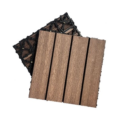 Wood Plastic Composite Deck Tiles Set of 20pcs, DIY Interlocking Decking Tiles, Floor Tile, Durable