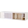 Hidden Cat Litter Box Enclosure TV Stand With Storage,Removable Sliding Door And Metal Screen,Multi-Functional Cat Cabinet-LAOTIES - 3 of 4