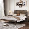 Full/Queen Size Farmhouse Wooden Platform Bed with 2 Bedside Lights - ModernLuxe - 3 of 4