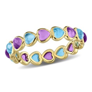 EVERLY JEWELRY |Yellow Plated Sterling Silver 3 5/8 CT TGW Amethyst-Africa Swiss Blue Topaz Fashion Ring - 1 of 4