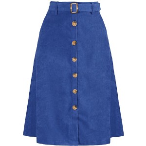Allegra K Women's High Waist Solid Button Front A-Line Belted Corduroy Midi Skirt - 1 of 4