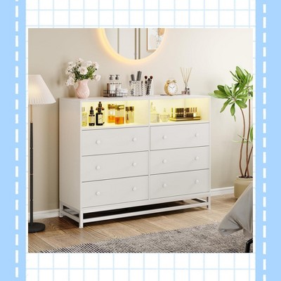 Garvee Wide Dresser for Bedroom with Charging Station - 6 Drawer Dresser with LED Lights