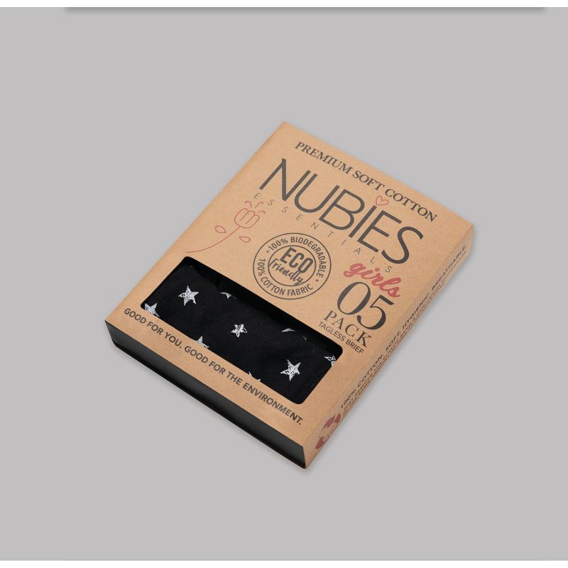 Nubies Essentials Girls' 5pk Heart and Star Print Underwear - Black/White , 6 of 6