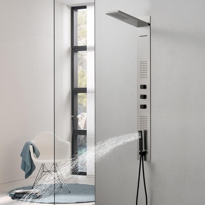 Nickel 4-Jet Rainfall Shower Panel System with Handheld Wand