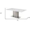 HomeRoots 72" Gray White and Silver Marble and Stainless Steel Pedestal Base Dining Table - 3 of 4