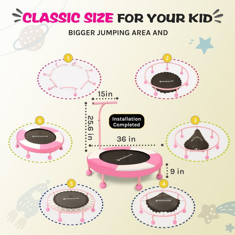 UNISOAR 36 Inch Indoor Trampoline for Kids Toddler Trampoline with Upgraded 2.0mm Steel Pipe and Handlebar - Mini Indoor Trampoline for Kids Age 3 Up, 5 of 7