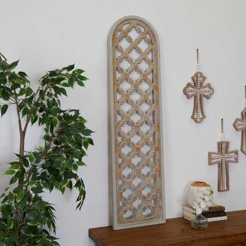 Wood Geometric Carved Trellis Wall Decor Brown - Olivia &#38; May, 1 of 6