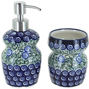 Blue Rose Polish Pottery 2017-2018 Zaklady Soap Dispenser & Bathroom Cup - 1 of 1