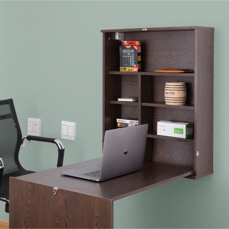 Wall Mount Laptop Fold-out Desk with Shelves, 3 of 8