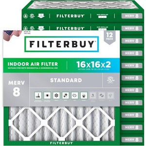 Filterbuy 16x16x2 Air Filter (12-Pack), Pleated MERV 8 Dust Defense Replacement HVAC AC Furnace Filters (Actual Size: 15.50 x 15.50 x 1.75) - 1 of 4
